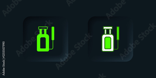 Green Garden sprayer for water, fertilizer, chemicals icon isolated on black background. Black square button. Vector