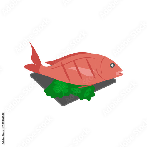 Raw Porgy FishSeafood Vector Illustration, Isolated