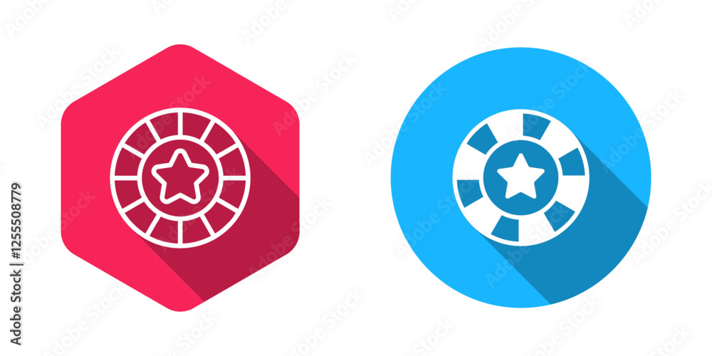 Filled and outline Casino chips icon isolated with long shadow background. Casino gambling. Vector Filled and outline Casino chips icon isolated with long shadow background. Casino gambling. Vector