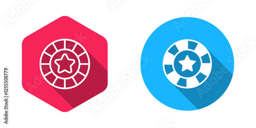 Filled and outline Casino chips icon isolated with long shadow background. Casino gambling. Vector