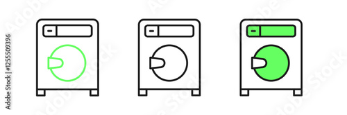 Set line Washer icon isolated on white background. Washing machine icon. Clothes washer - laundry machine. Home appliance symbol. Vector