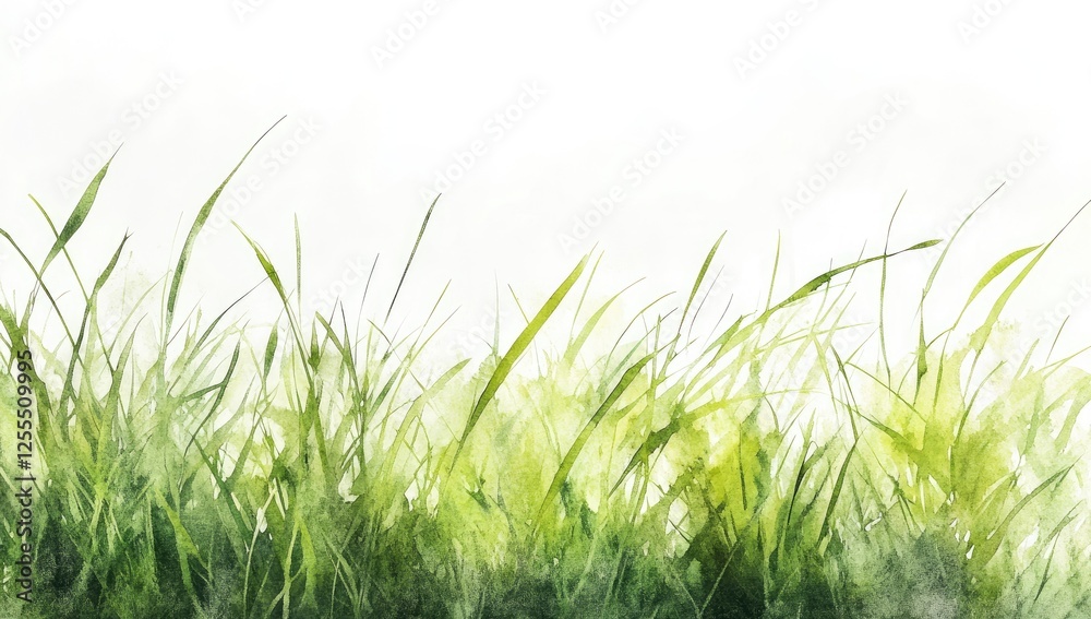 Fototapeta premium High-quality watercolor grass texture with fine details, ideal for eco-friendly branding, website backgrounds, nature-inspired advertising, and organic product packaging.