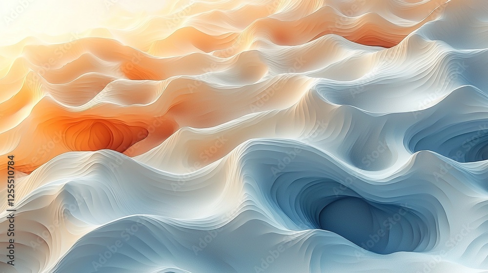Obraz premium Abstract landscape with wavy patterns in soft pastel colors under warm sunlight