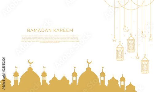 Ramadan mosque with lantern crescent Moon and Star Line Hanging banner Decoration