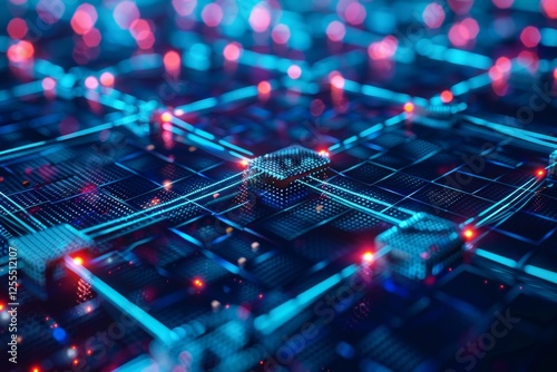 Digital Representation of Blockchain Technology in a Futuristic Setting Showcasing Interconnected Chains With Binary Code Elements Highlighting Security and Data Integrity