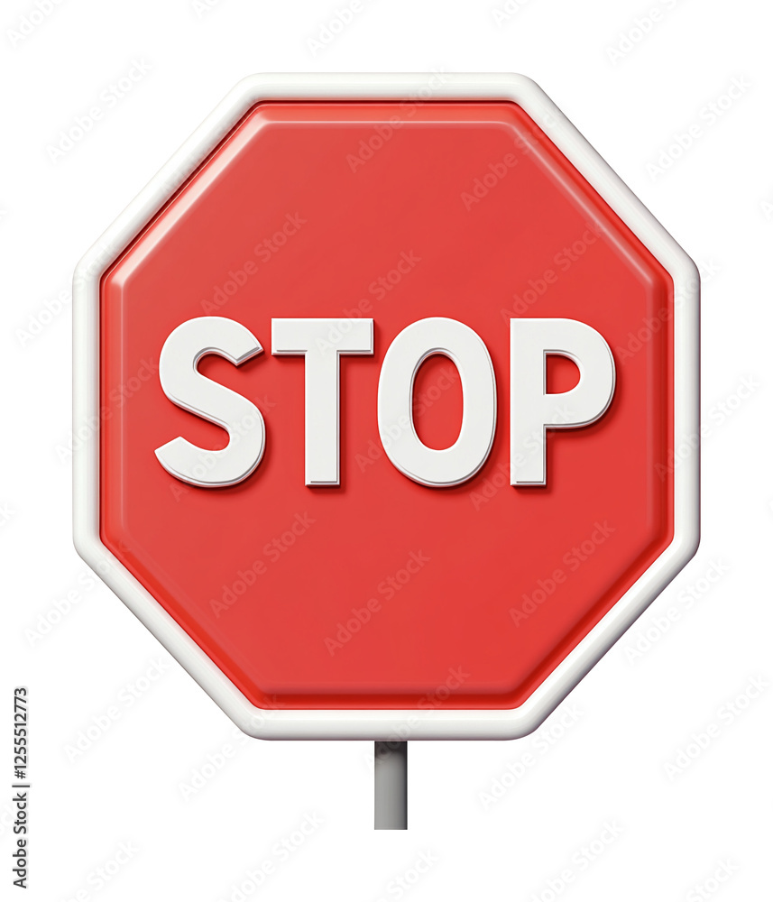 3d red stop sign with white lettering, cute cartoon sytle. Stop traffic sign, warning signage octagon. Isolated on transparent background. 3d red stop sign with white lettering, cute cartoon sytle. Stop traffic sign, warning signage octagon. Isolated on transparent background.