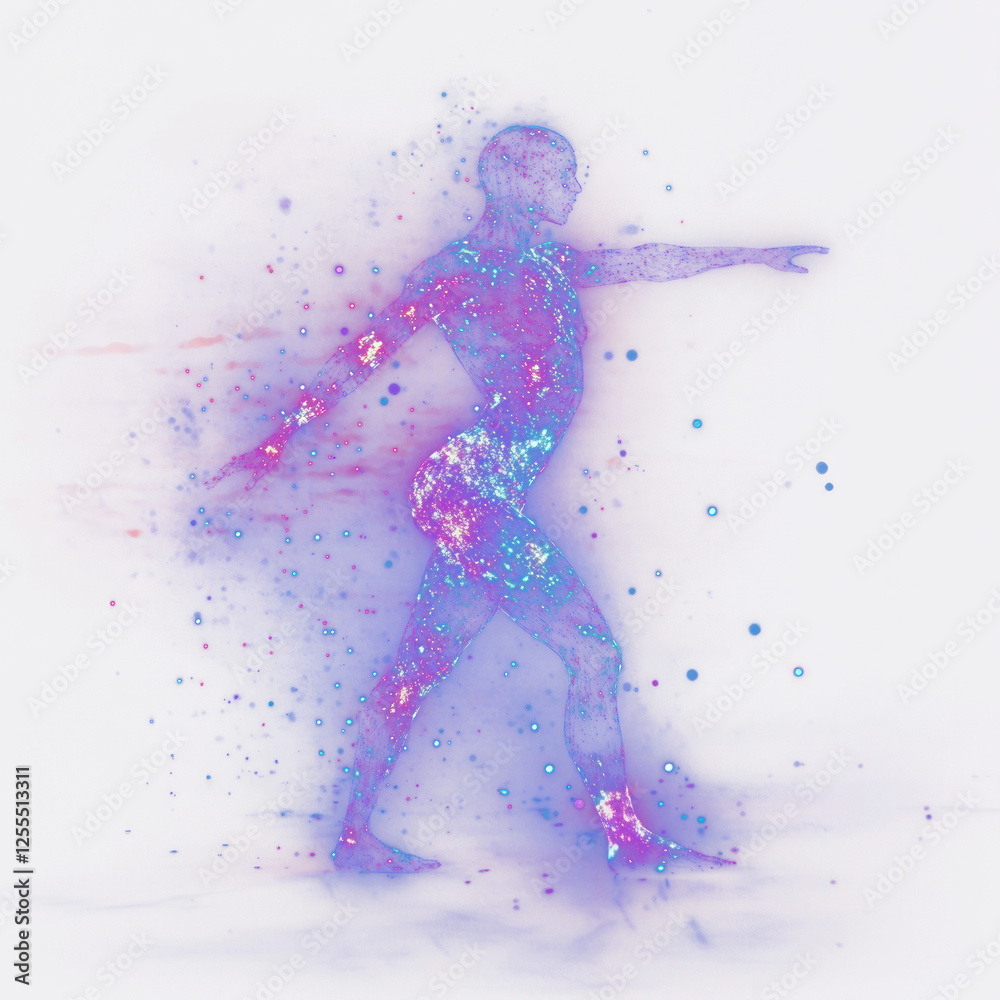 Fototapeta premium PNG Holographic human figure lights futuristic particles.
