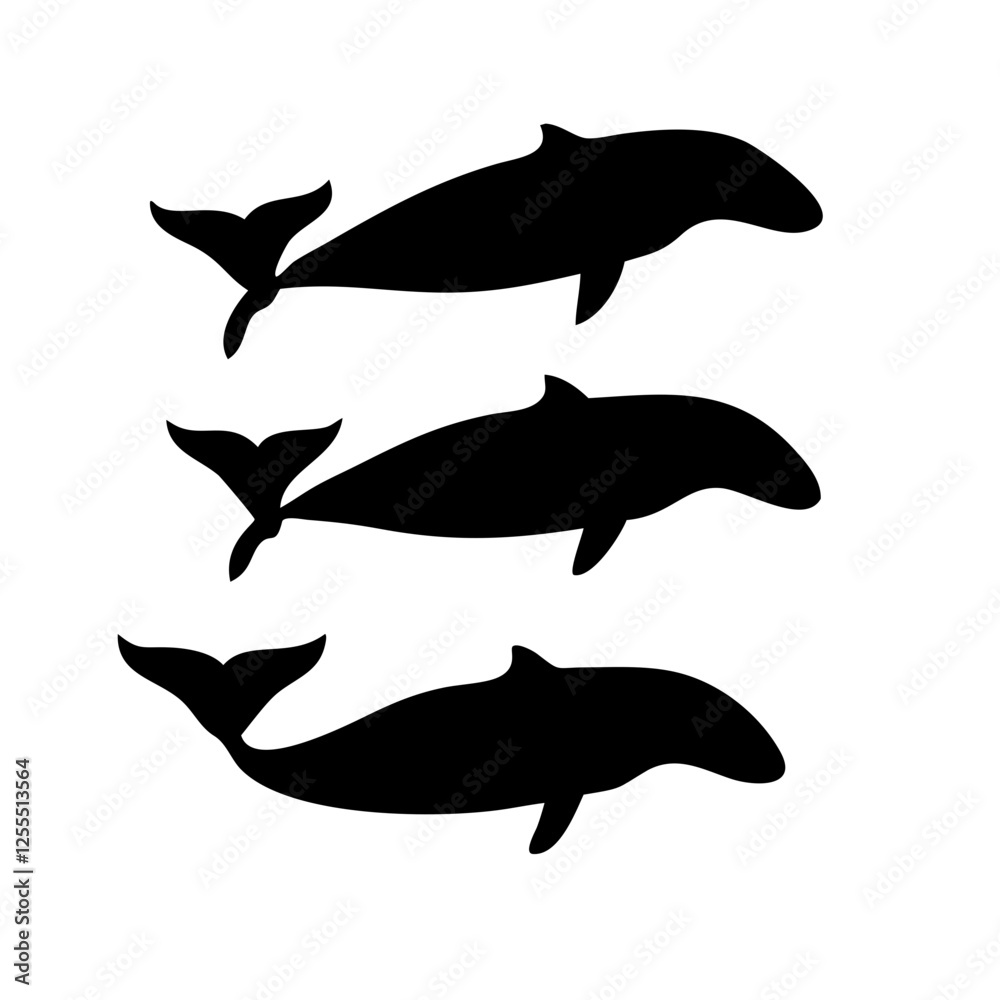 Fototapeta premium Minimalist Whale Vector Bundle - Perfect for Logos, Apps, and Marine Life Projects