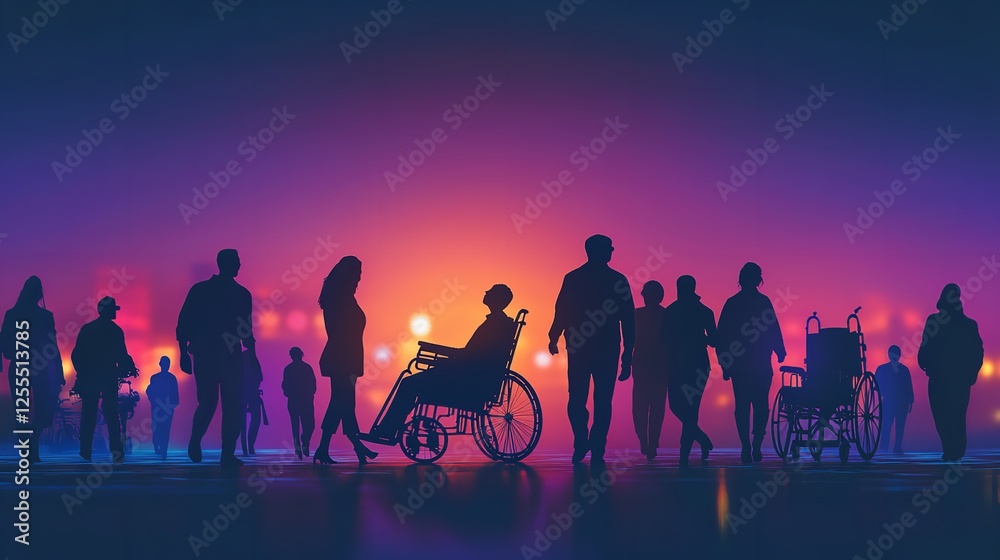 Fototapeta premium a depiction of silhouetted runners crossing a bridge during a dawn marathon, their figures outlined against the backdrop of the awakening city, symbolizing the resilience