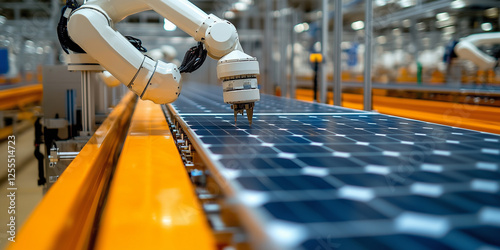 Wallpaper Mural Industrial robotic arms automate solar panel assembly on production line in a modern factory setting Torontodigital.ca