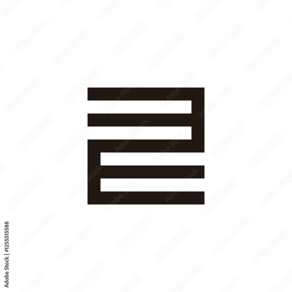 Number 2, 3 letter E square geometric symbol simple logo vector