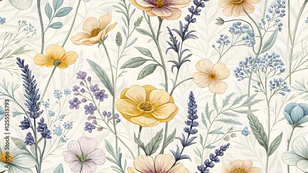 custom made wallpaper toronto digitalSeamless Watercolor Floral Pattern, Flower Background, Decorative Botanical Textile Design