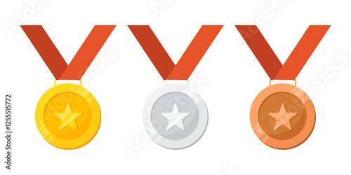 Set of winner medal icon in flat cartoon illustration. gold,silver and bronze clipart medal icon collection.vector illustration