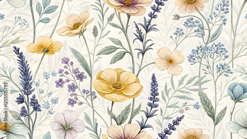 Wallpaper Mural Seamless Watercolor Floral Pattern, Flower Background, Decorative Botanical Textile Design Torontodigital.ca