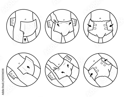 Icons set for Instruction of using diaper pants. The outline icons are well scalable and editable. Contrasting vector elements are good for different backgrounds. EPS10.	