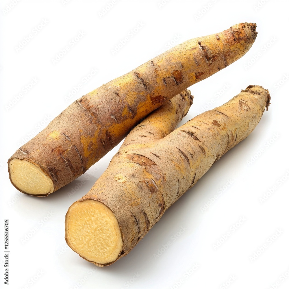 Light Tan Root Vegetables Against White Background Light Tan Root Vegetables Against White Background