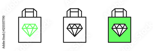 Set line Shopping bag jewelry icon isolated on white background. Vector
