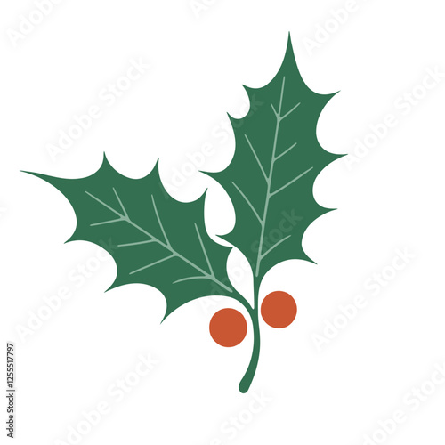  green holly leaves with a red berry 