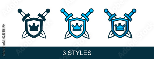 Filled outline Medieval shield with crossed swords icon isolated on white background. Vector