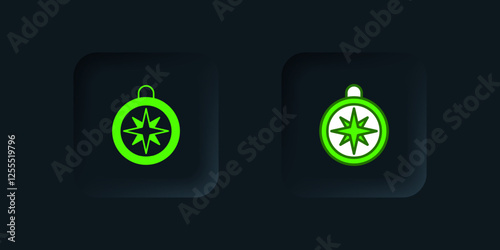 Green Compass icon isolated on black background. Windrose navigation symbol. Wind rose sign. Black square button. Vector