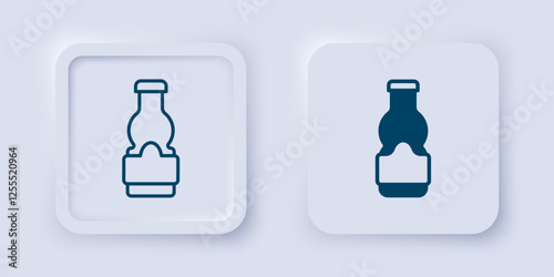 Filled and outline Sauce bottle icon isolated on grey background. Ketchup, mustard and mayonnaise bottles with sauce for fast food. Square button. Vector