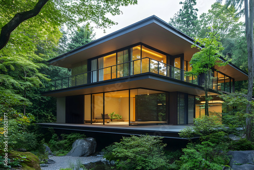 Photo Modern House Forest Nature Architecture Design Home Living Residential Building Landscape Green Trees