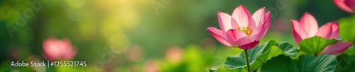 Delicate pink petals fall from a lush green stem, pink, growth