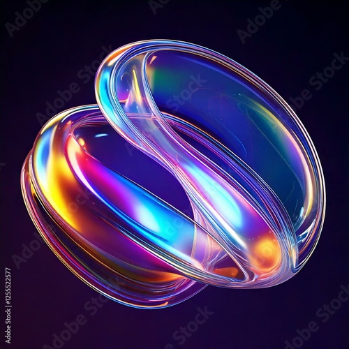 3d rendering, abstract background of multicolored neon wavy lines glowing in the dark.  Generated image