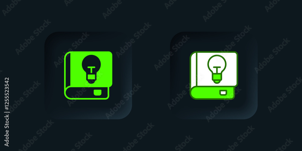 Green User manual icon isolated on black background. User guide book. Instruction sign. Read before use. Black square button. Vector Green User manual icon isolated on black background. User guide book. Instruction sign. Read before use. Black square button. Vector
