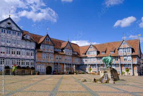 Historic market square in Wolfenb�ttel, Germany with monument to Duke August photo