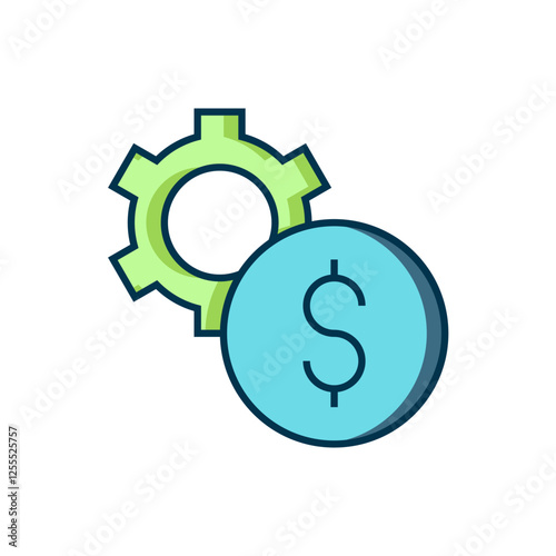 Filled outline Gear with dollar symbol icon isolated on white background. Business and finance conceptual icon. Flat filled outline style with shadow. Vector
