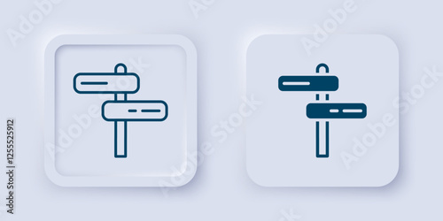 Filled and outline Road traffic sign. Signpost icon isolated on grey background. Pointer symbol. Isolated street information sign. Direction sign. Square button. Vector