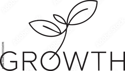 A sleek and minimalist Growth logo a single delicate leaf sprouting