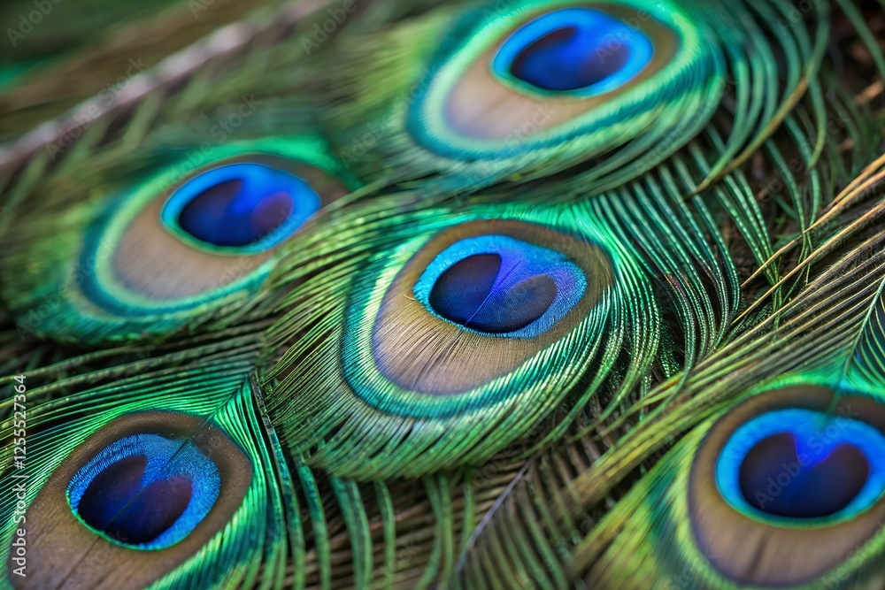 Fototapeta premium Captivating Close-up of Splendid Peacock Feathers Showcasing Iridescent Hues and Details