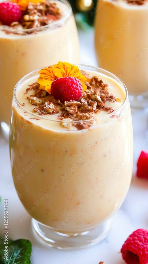 Peach Raspberry Smoothie with Pecan Topping Peach Raspberry Smoothie with Pecan Topping