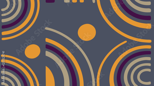 Dynamic circular patterns create a vibrant vector background featuring a mix of colors like yellow, purple, and gray, perfect for modern design projects and graphics.