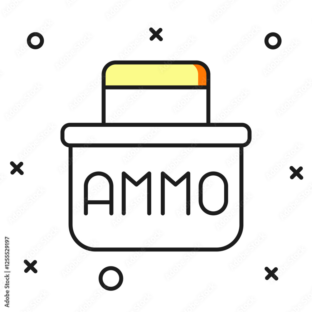 Filled outline Military ammunition box with some ammo bullets icon isolated on white background. Flat filled outline style with shadow. Vector Filled outline Military ammunition box with some ammo bullets icon isolated on white background. Flat filled outline style with shadow. Vector