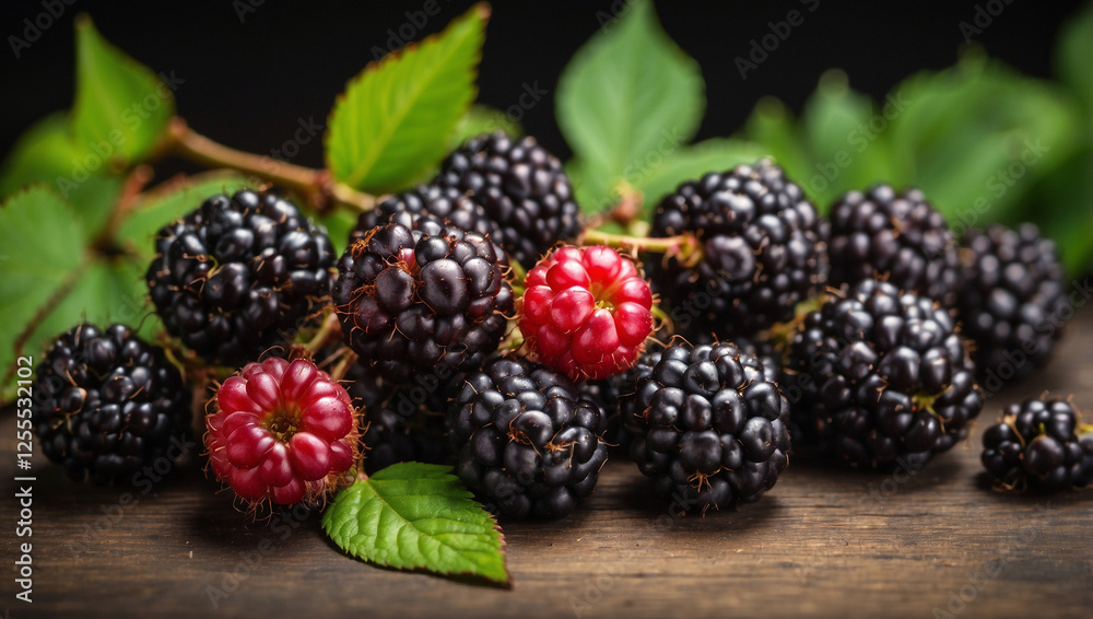 A Branch of Delicious Ripe Blackberries, Perfect for Summer Desserts A Branch of Delicious Ripe Blackberries, Perfect for Summer Desserts
