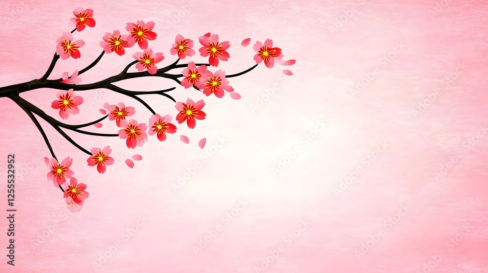 Fototapeta premium Beautiful Cherry Blossom Branch with Pink Flowers on Soft Background