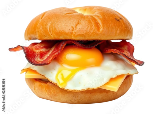 A Signature Egg, Cheese and Bacon Breakfast Sandwich isolated on transparent background 