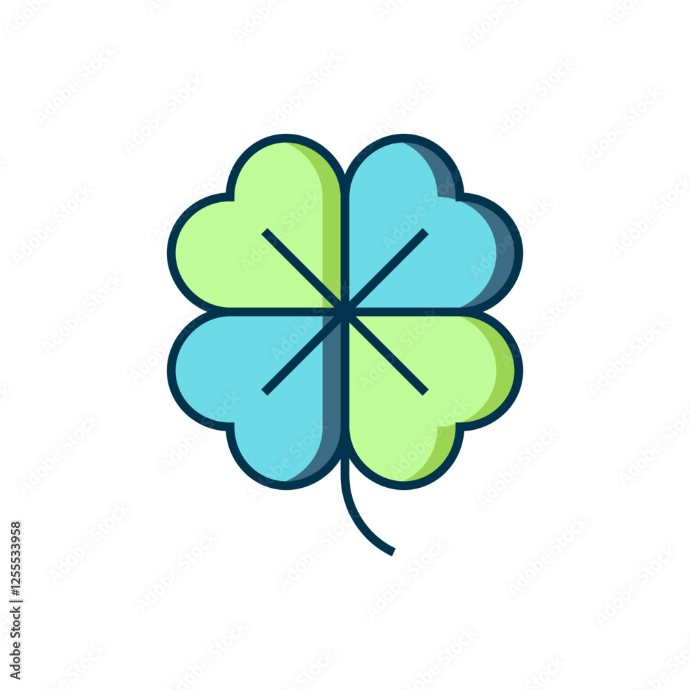 Filled outline Four leaf clover icon isolated on white background. Happy Saint Patrick day. Flat filled outline style with shadow. Vector Filled outline Four leaf clover icon isolated on white background. Happy Saint Patrick day. Flat filled outline style with shadow. Vector