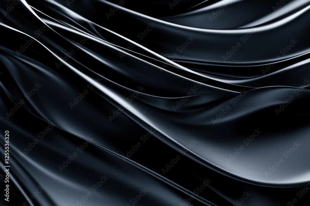 Smooth flowing black silk fabric with elegant drapery patterns Smooth flowing black silk fabric with elegant drapery patterns