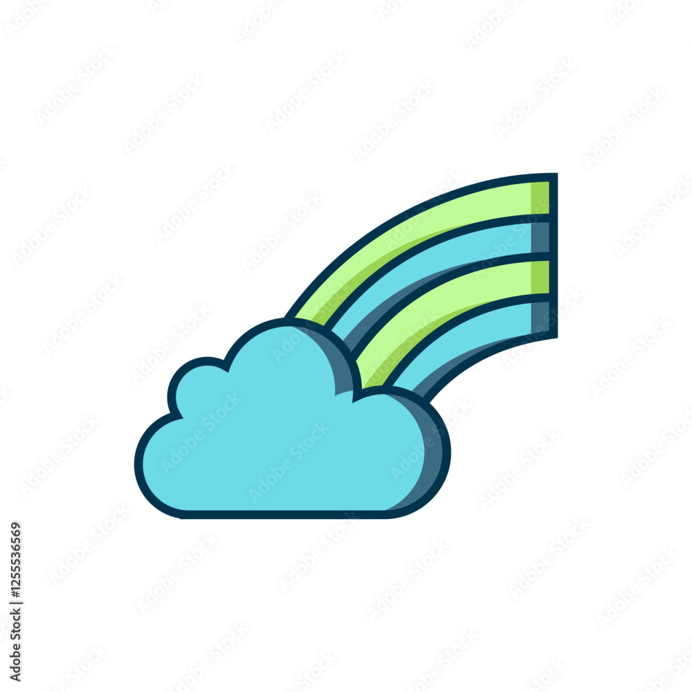 Filled outline Rainbow with cloud icon isolated on white background. Happy Saint Patricks day. National Irish holiday. Flat filled outline style with shadow. Vector Filled outline Rainbow with cloud icon isolated on white background. Happy Saint Patricks day. National Irish holiday. Flat filled outline style with shadow. Vector