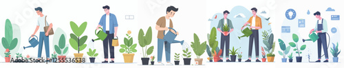 vector of young man watering plants