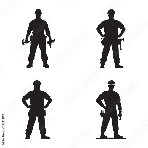 Construction Worker Black images Silhouettes Set 