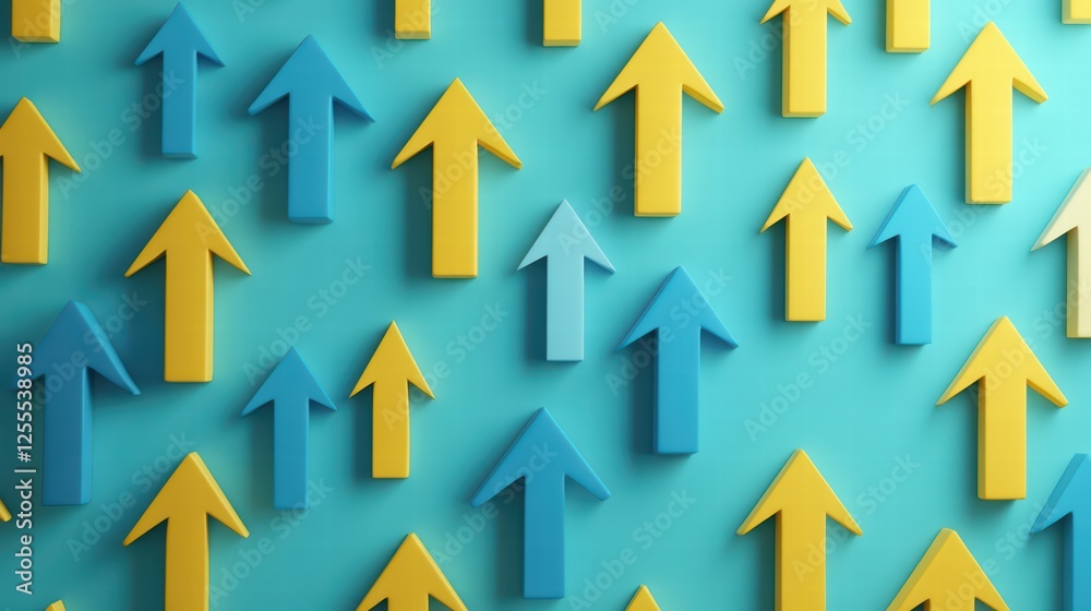Colorful Arrows Pointing Upwards on a Bright Blue Background Colorful Arrows Pointing Upwards on a Bright Blue Background