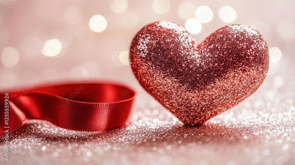 Obraz premium Sparkling heart decor romantic setting photography glittery background closeup view love concept