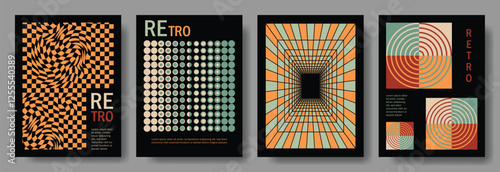 poster set retro style art background, groovy retro hippie 60s 70s style, Contemporary poster print banner template.