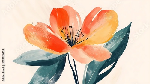 A beautiful hand-drawn abstract flower illustration, filled with rich colors and delicate strokes, perfect for spring-themed designs