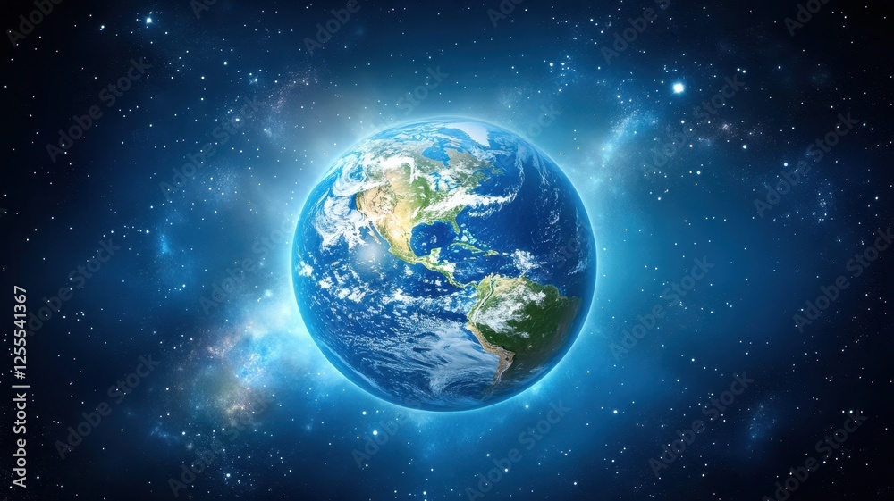 Obraz premium Earth surrounded by orbiting satellites space digital art cosmic environment aerial view connectivity concept